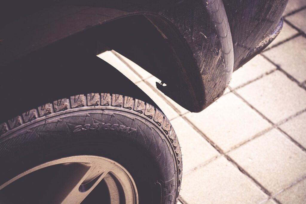 close up of a right front tire on a car